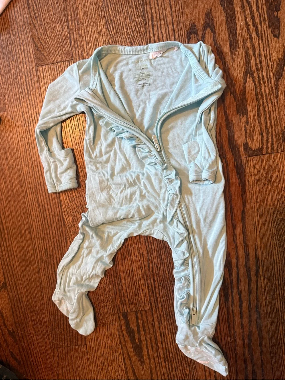 Posh Peanut Light Blue Ruffle Footie One-Piece